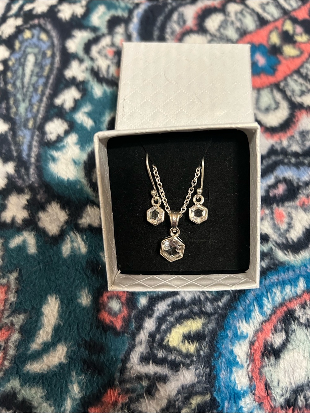 S925 Silver Hexagon Clear Quartz Necklace & Earring Set